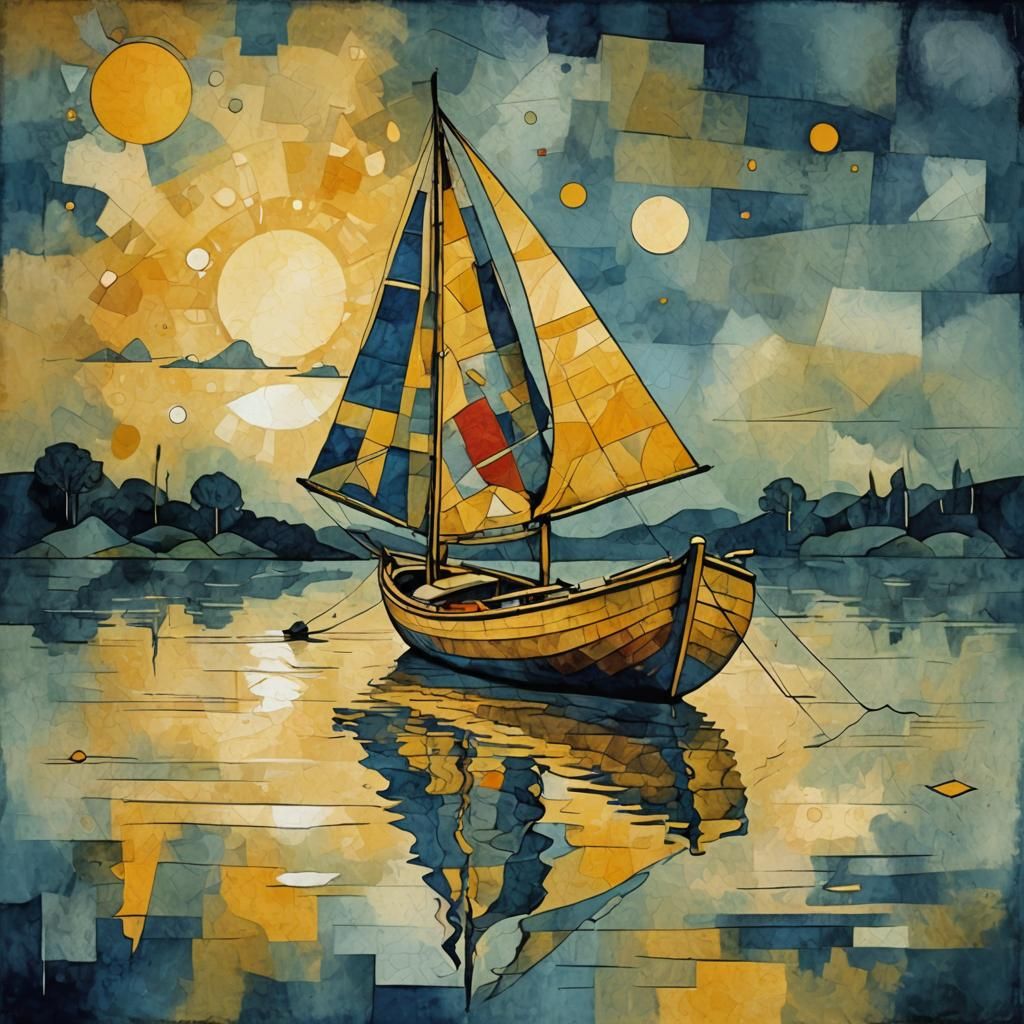Sleeping Sailor on Serene Lake: Digital Impressionism