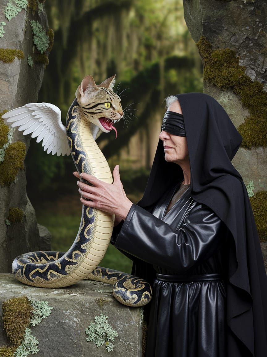 Ominous Cat-Snake Held by Blind Woman