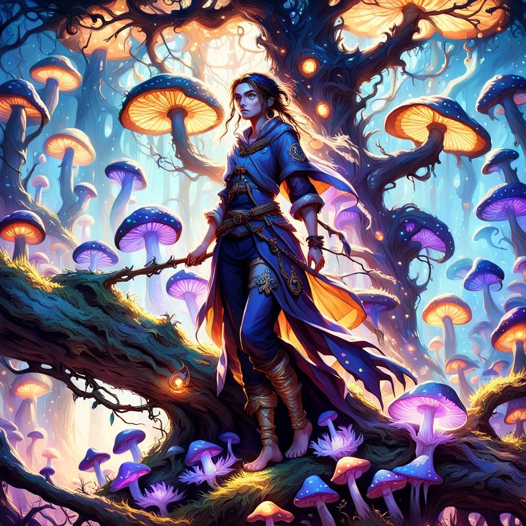 Mystical Pirate Girl in Fantasy Mushroom Grove