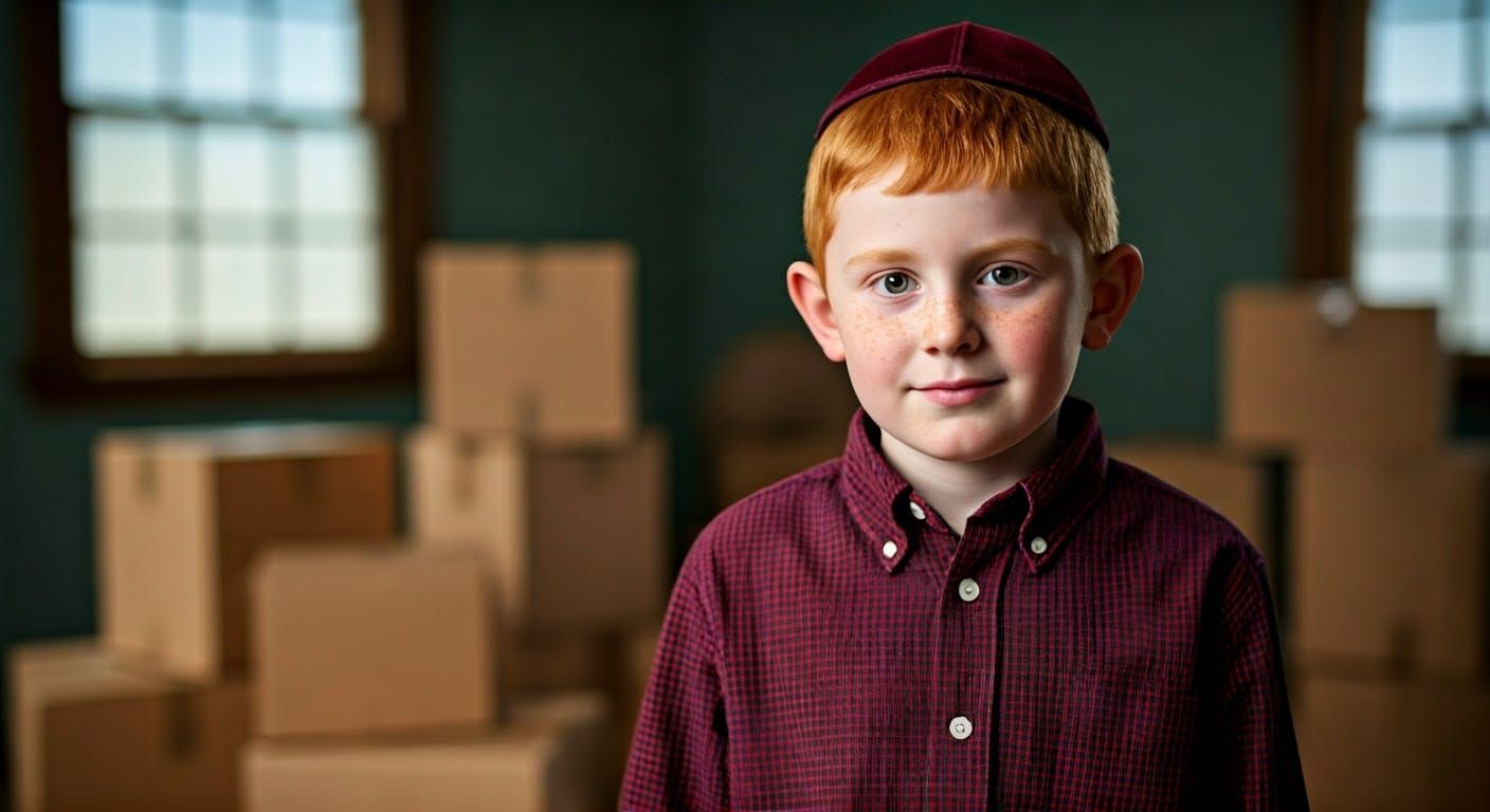 Young Red-Haired Hasidic Boy in a Country House