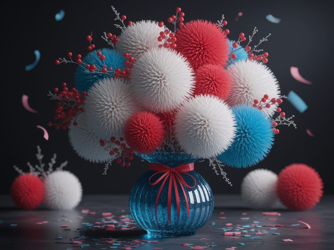 Fluffy Pom Pom Bouquet in Vibrant Colors