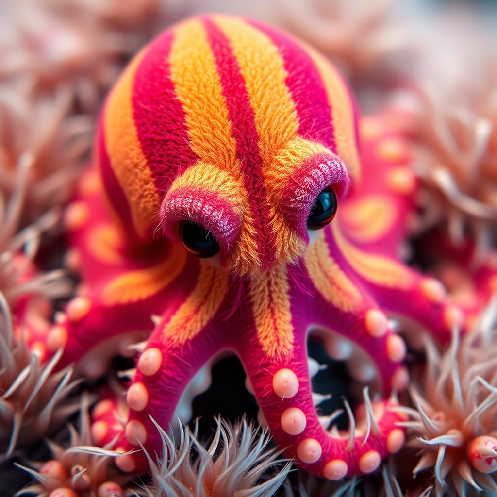 Cute Furry Octopus with Technicolor Stripes
