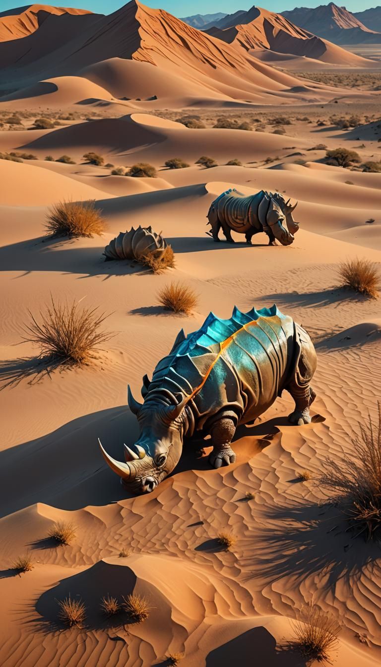 Rhino-Scorpion Hybrid in Desert Landscape: Digital Art