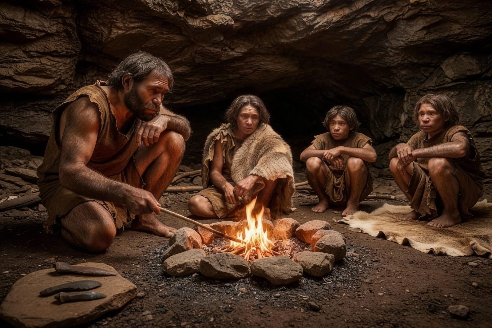 Neanderthals Mastering Fire Creation