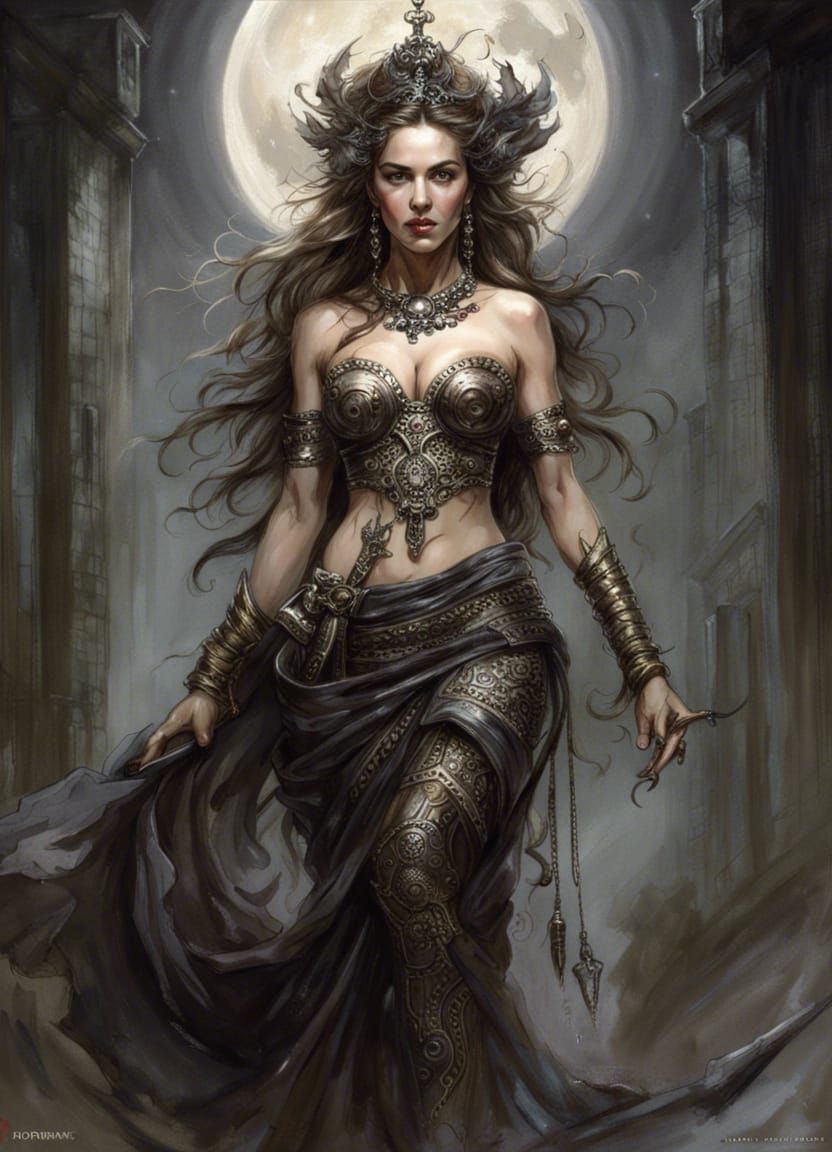 Moon Priestess Action Illustration in Fantasy Art Style
