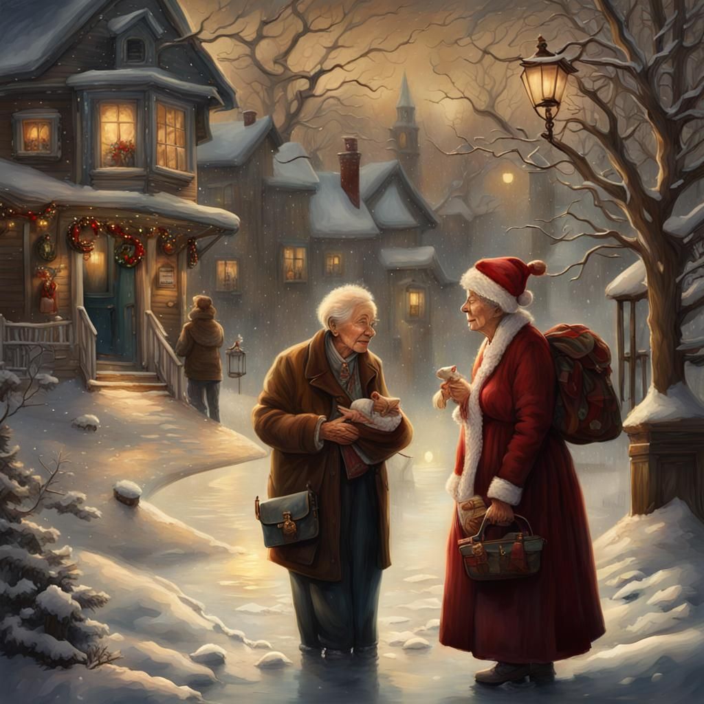 Comforting Christmas Connection in Detailed Matte Painting