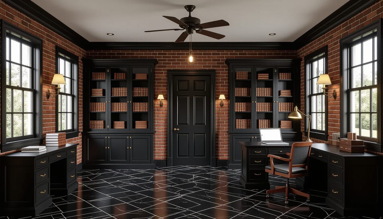 Victorian Working Room with Hidden Door and Marble Floor