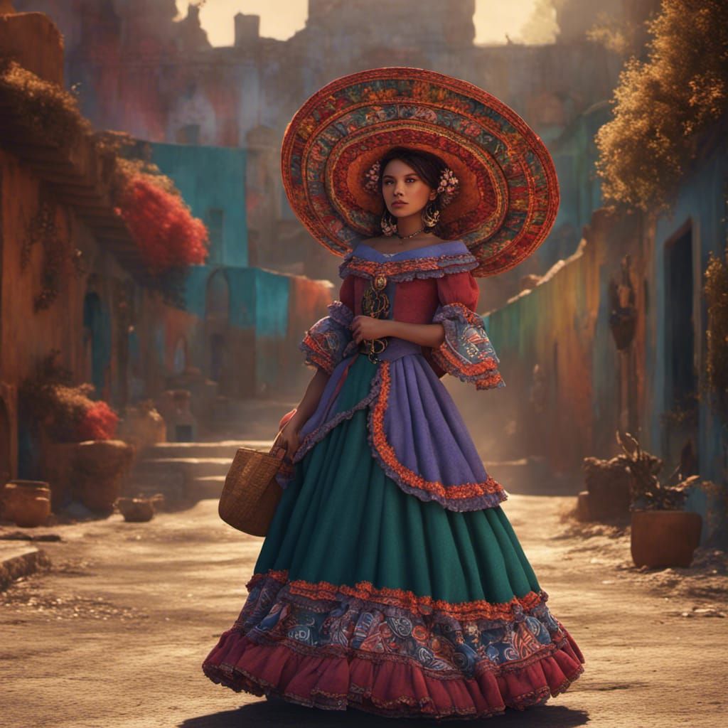 Mexican Girl in Traditional Dress: Fantasy Art