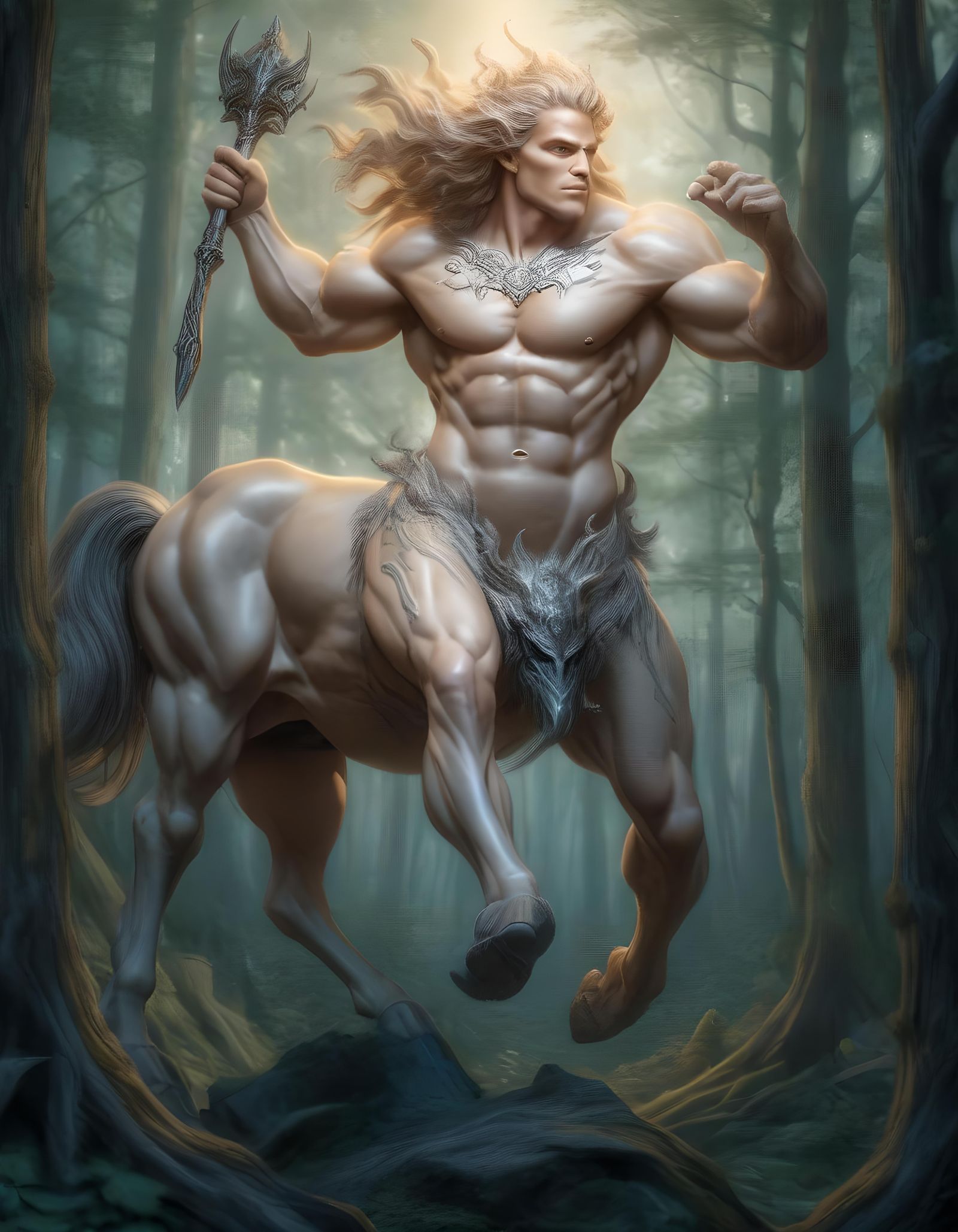 Epic Centaur in Cosmic Forest: Anime-Inspired 3D Render