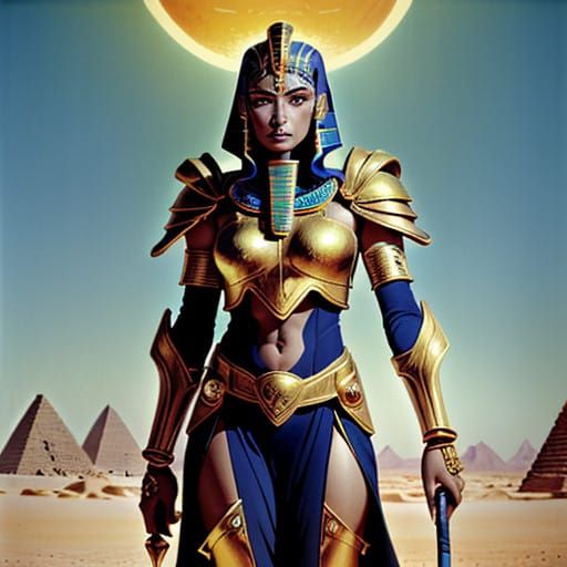 Ancient Egyptian Warrior Goddess Adorns SCARAB Armor in Dese...