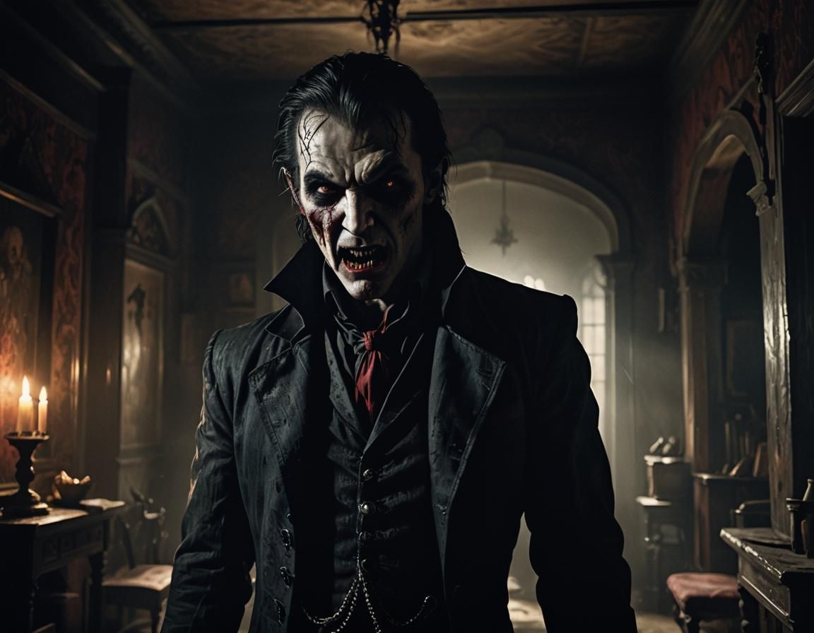 Vampire in Eerie House with Candlelight