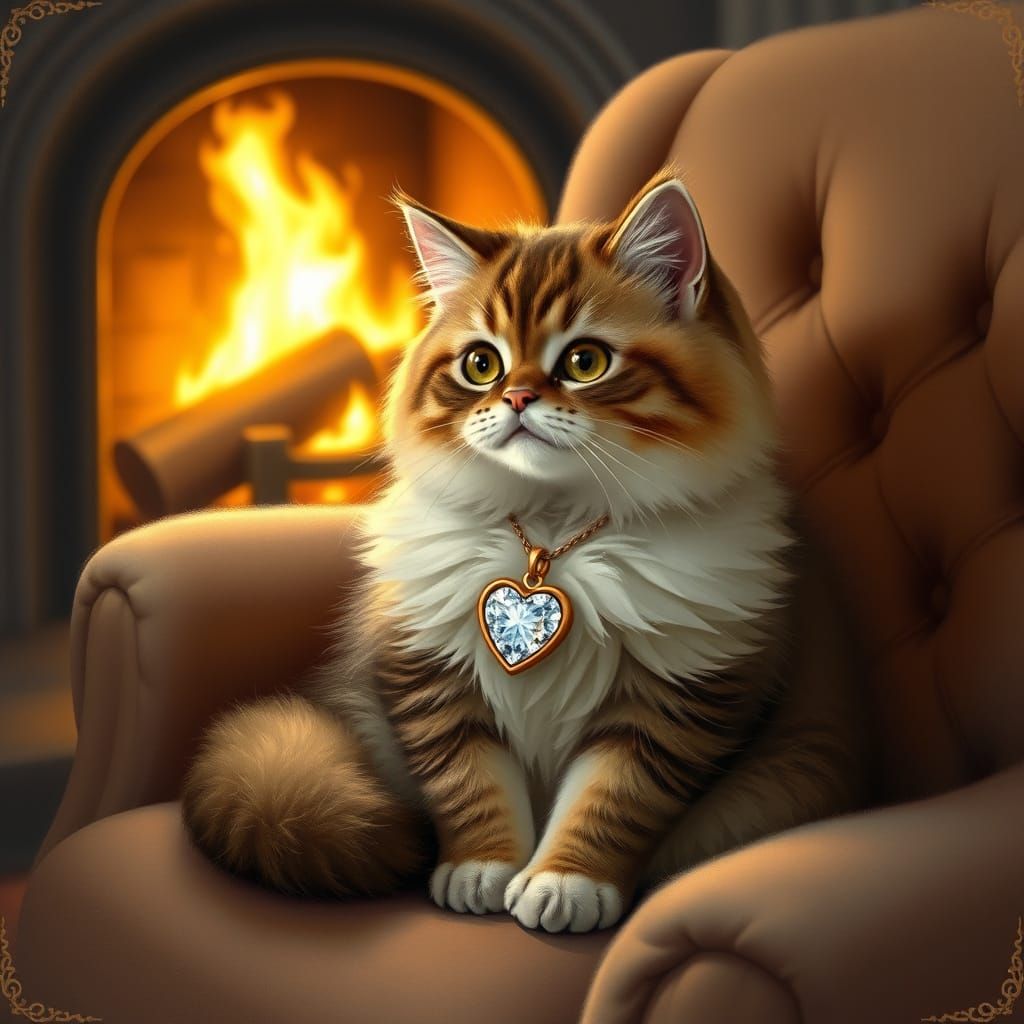 Whimsical Cat in Cozy Armchair Scene