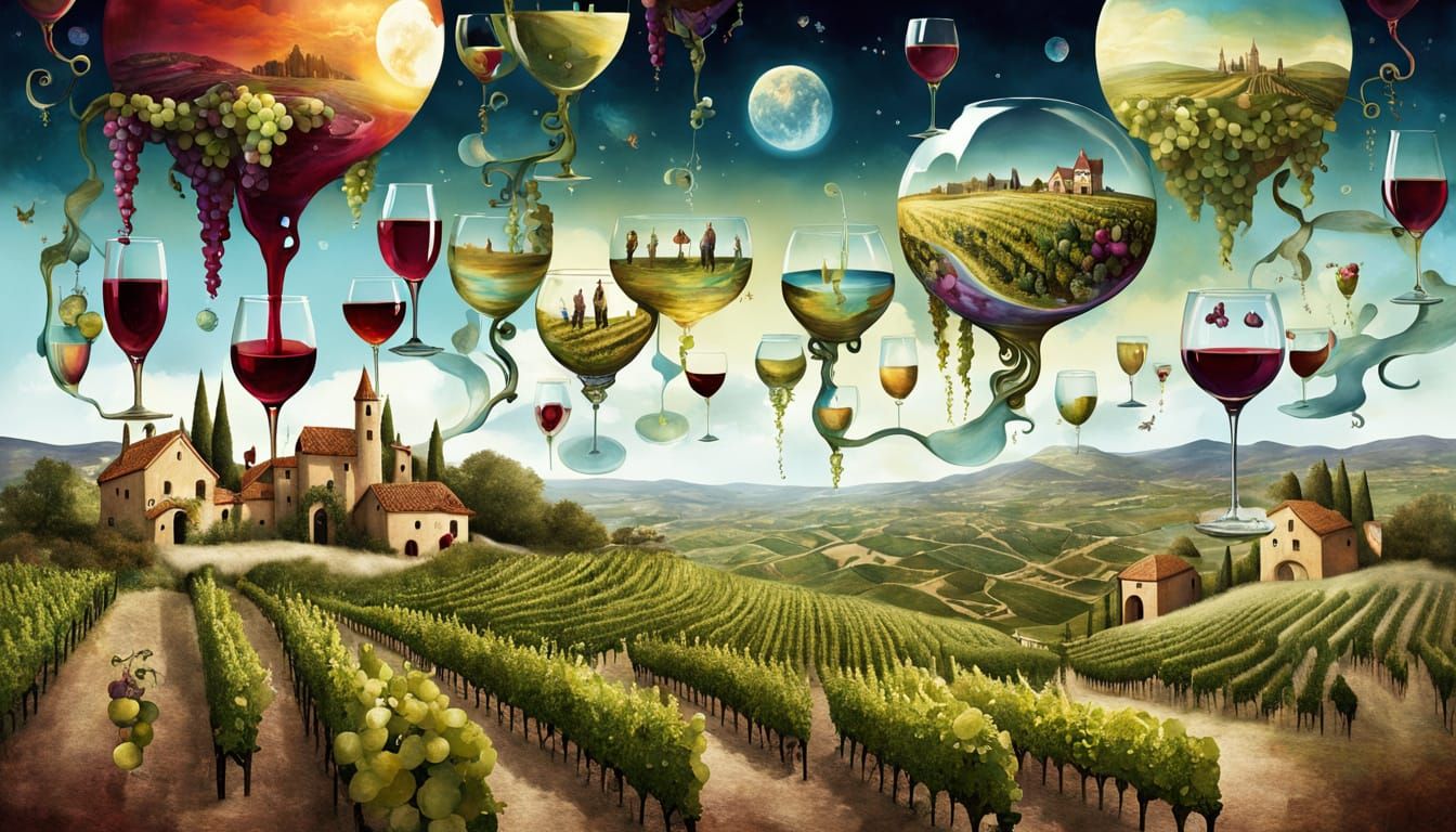 Surreal Vineyard Dreamscape in Vibrant Colors