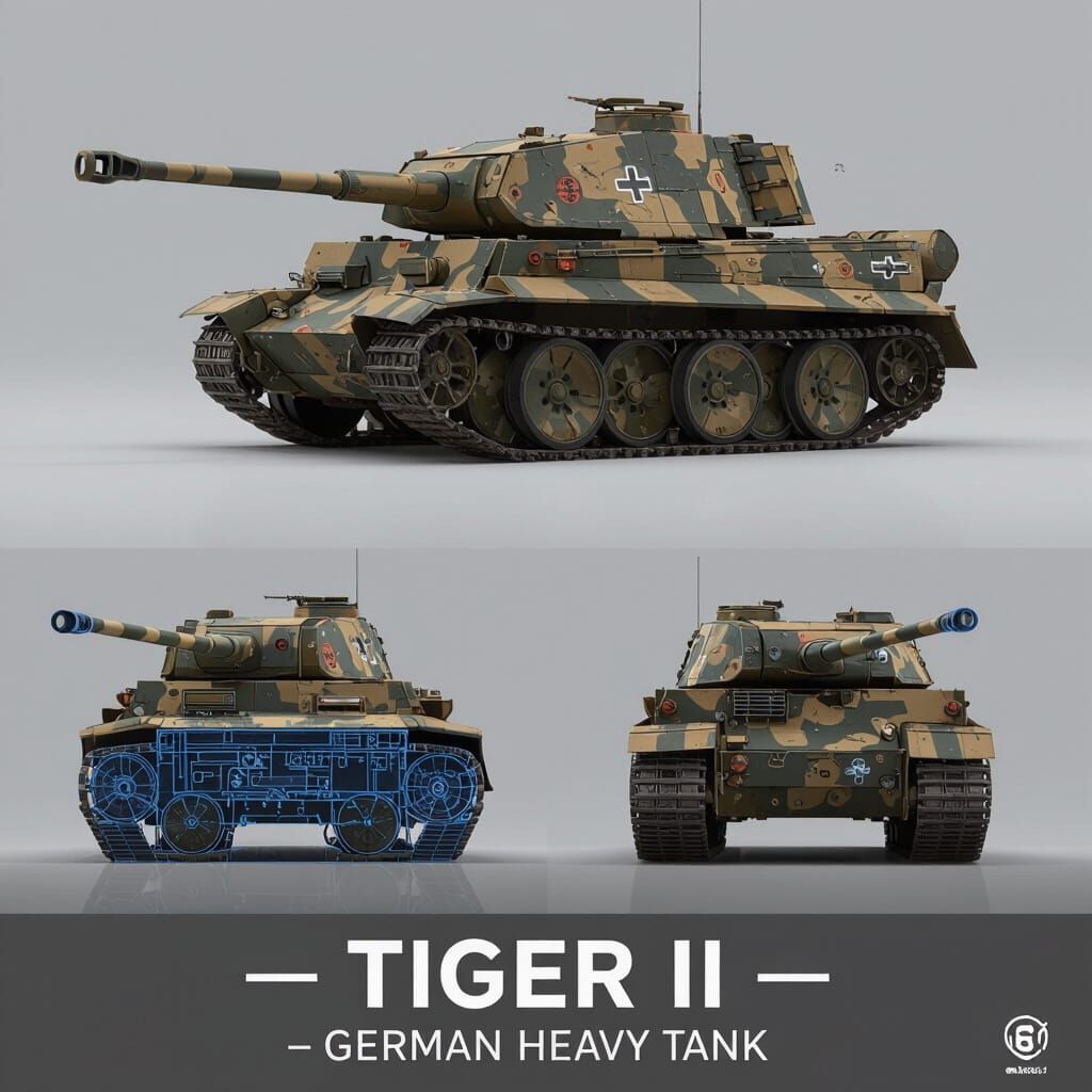 Tiger II Tank Technical Blueprints in Realistic 3D