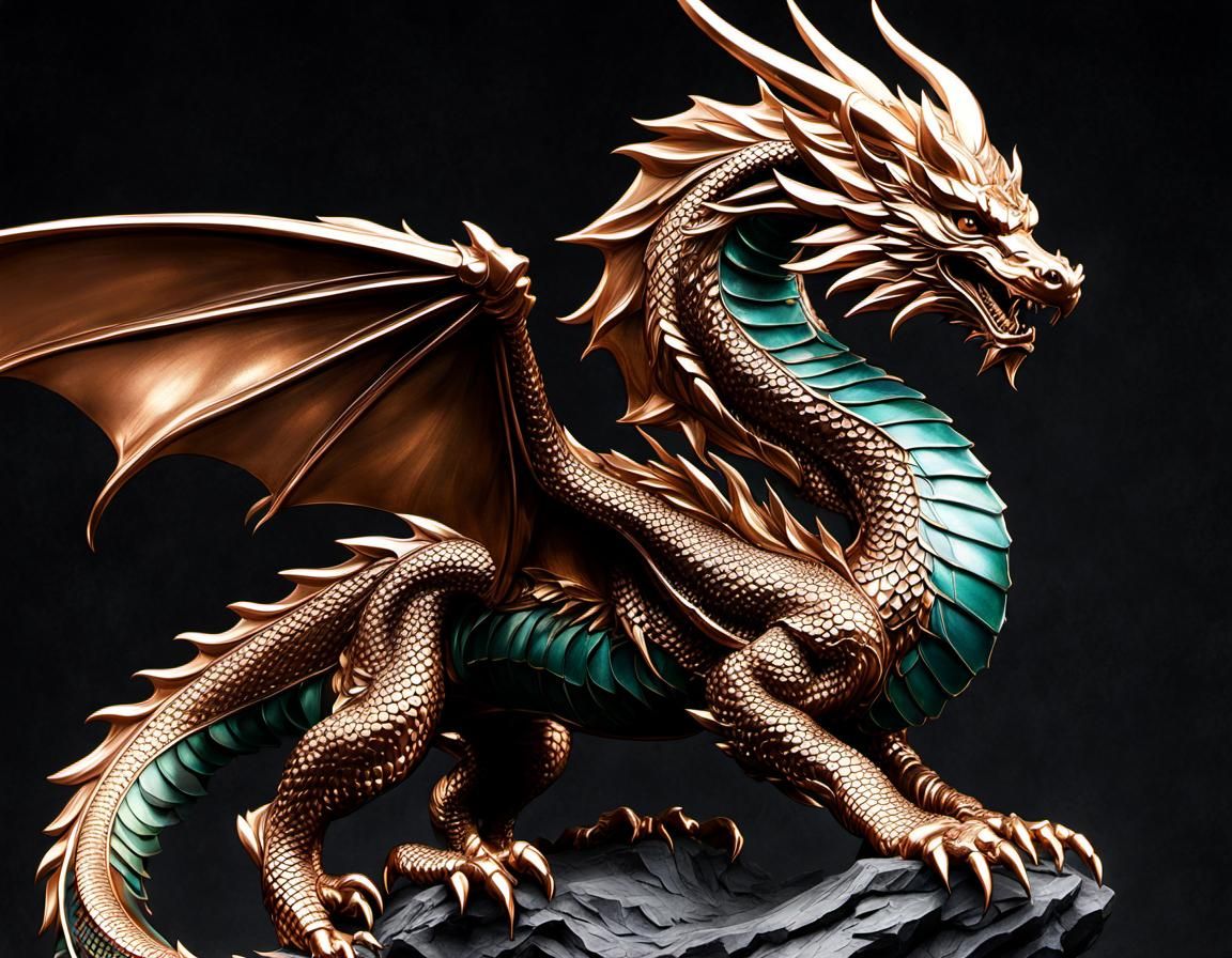 Copper Dragon Statue in Anime Style