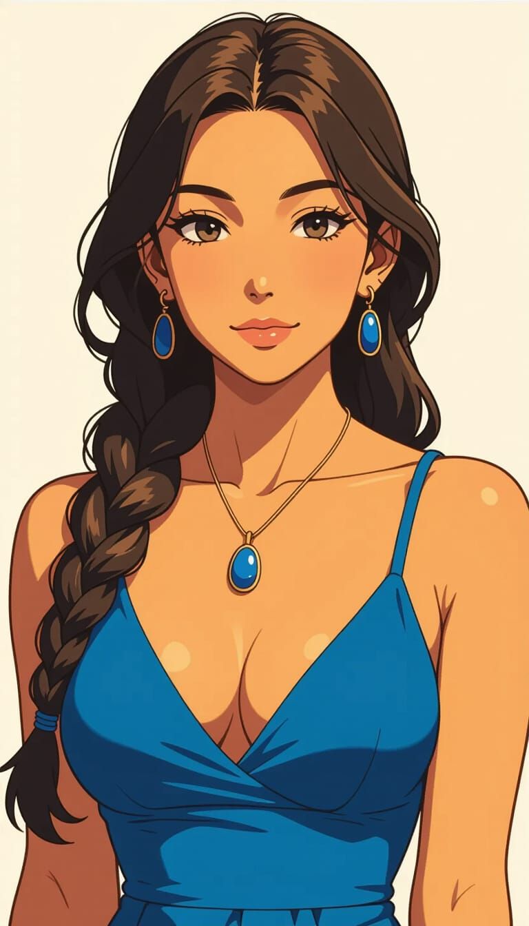 Latina Woman Portrait in Anime Cel-Shaded Style