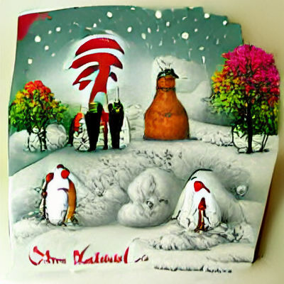 Festive Christmas Scene with Snowman and Santa