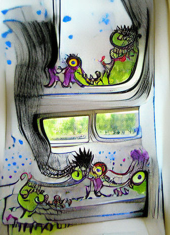Monsters on a Train: Psychedelic Storybook Illustration