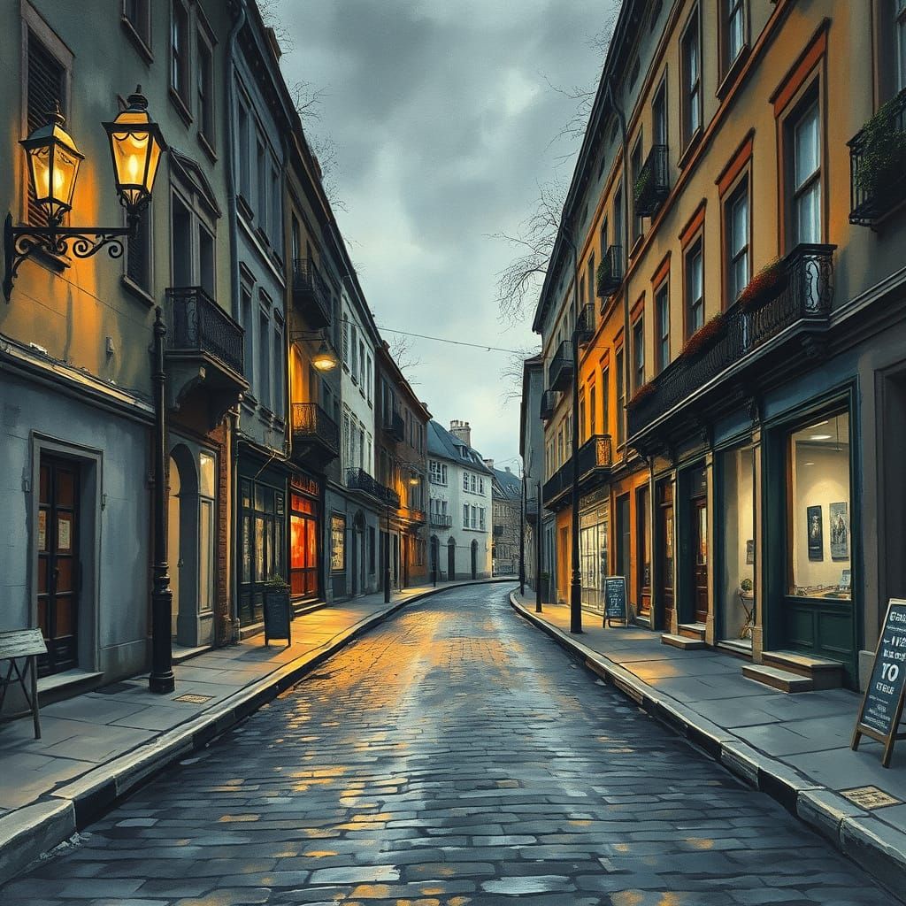 Nostalgic City Street in Epic Impressionist Style
