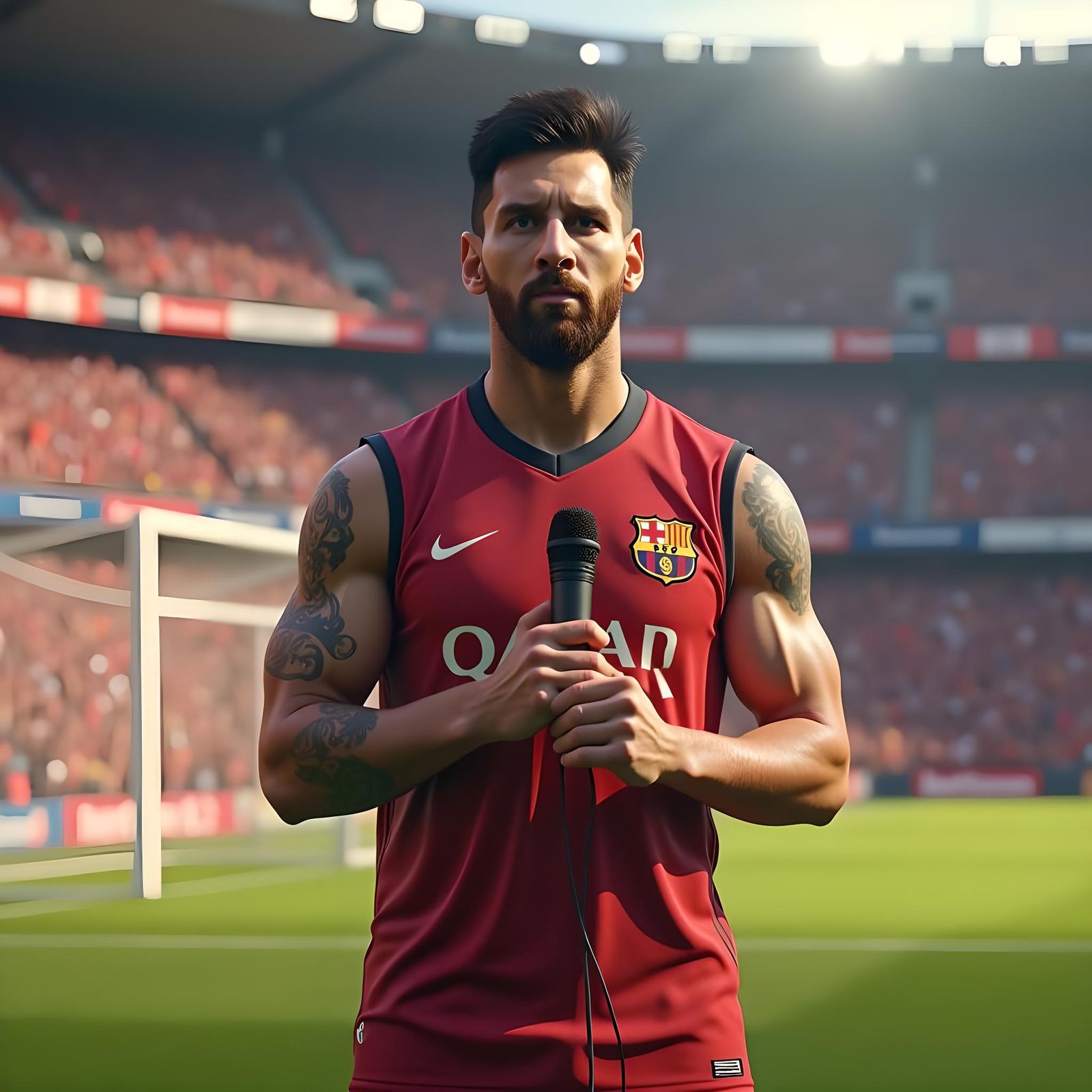 Lionel Messi Portrait Holding Microphone, Detailed Matte Pai...