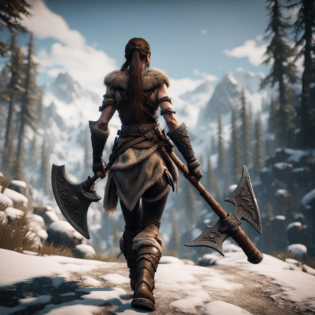 Skyrim Warrior Girl with Two-Handed Axe