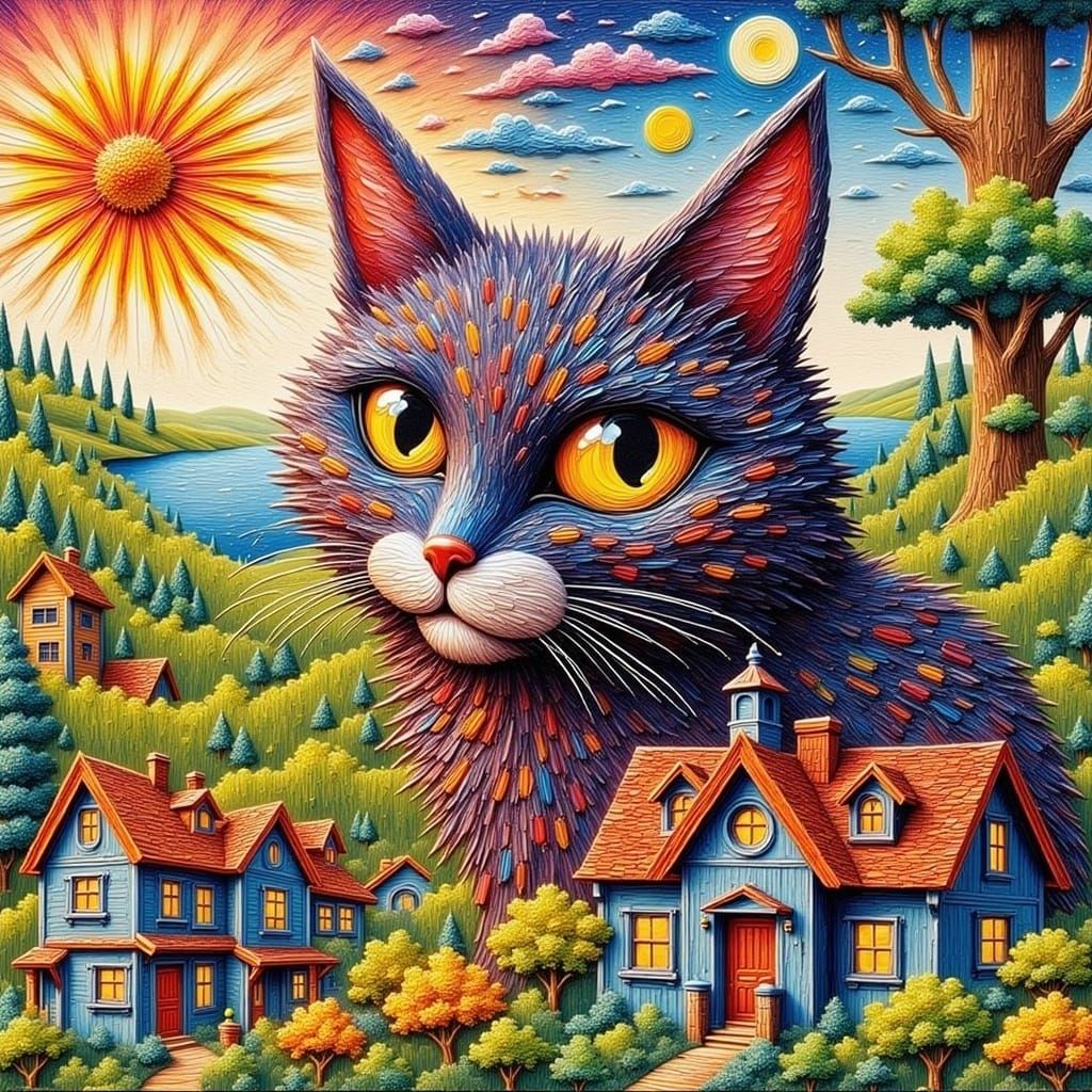 Fantasy Cat Portrait in Surrealist Watercolor Style