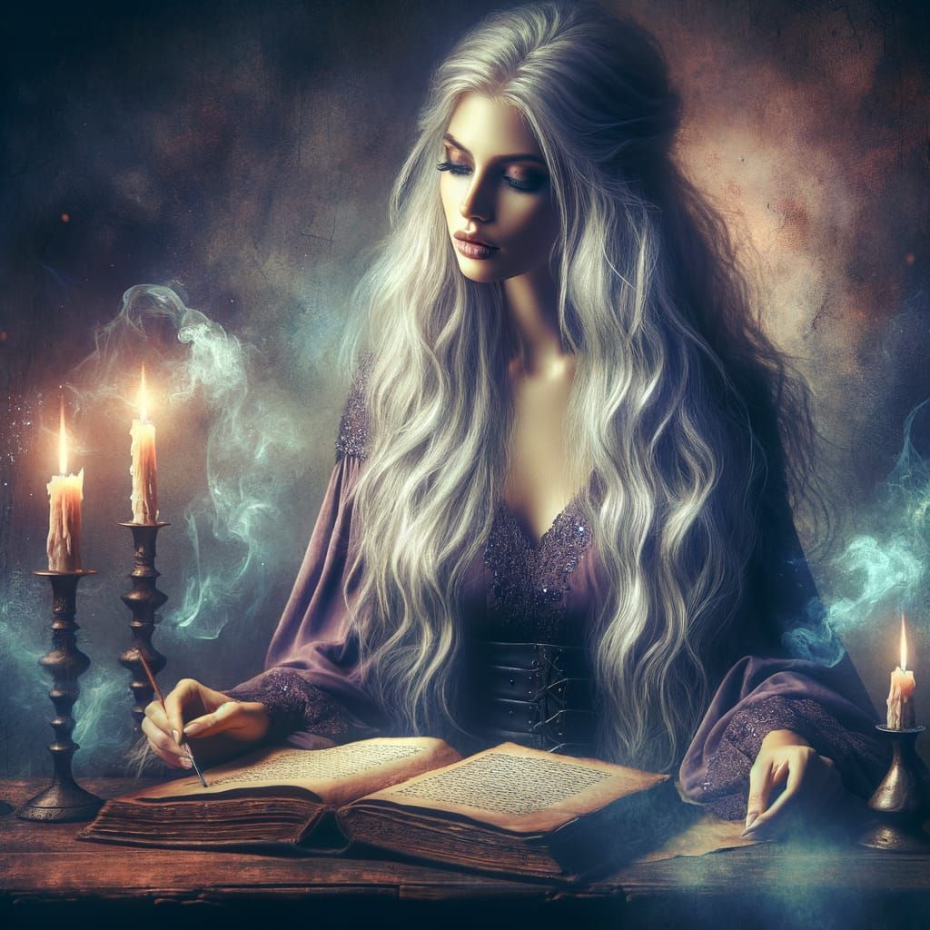 Nordic Goddess Contemplates Ancient Wisdom in Soft Candlelig...