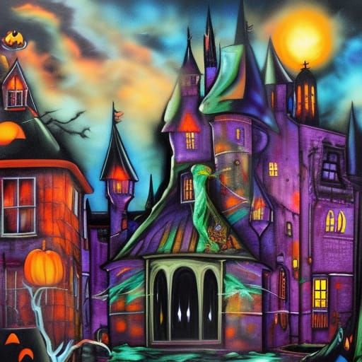 Halloween at Hogwarts in Graffiti Art Style