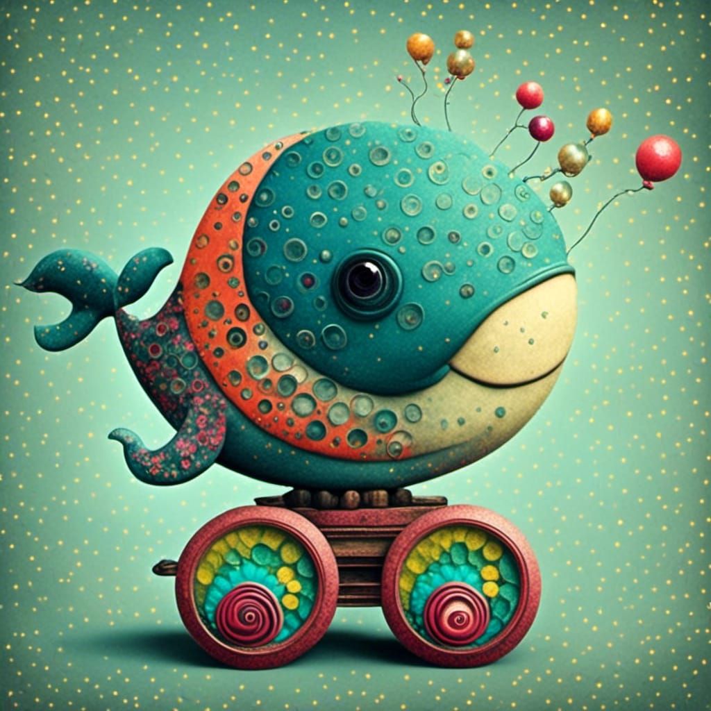 Cute Colourful Whale on Wheels