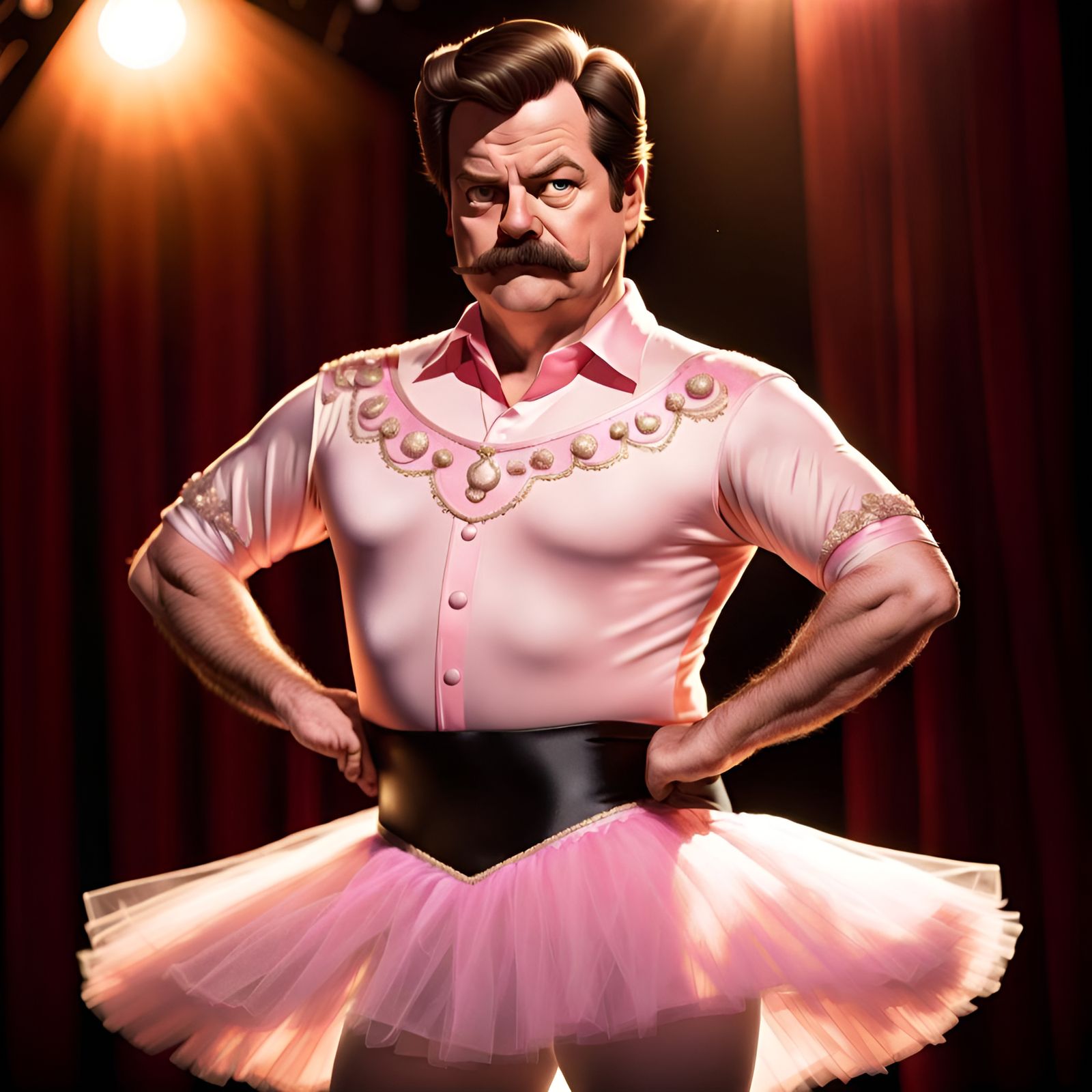 Cartoon Ron Swanson as Ballerina on Stage