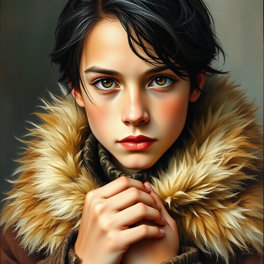 Tribal Youth with Baby: Gouache Impressionist Portrait