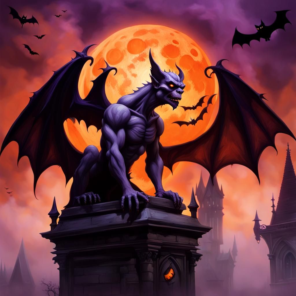 Fierce Gargoyle in Gothic Halloween Dark Fantasy Art