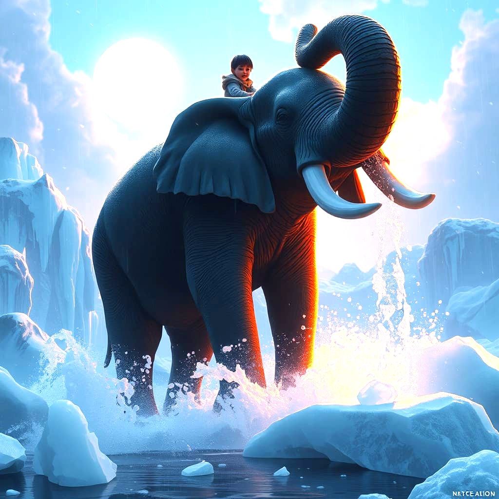 Adorable Elephant Calf in a Winter Fantasy