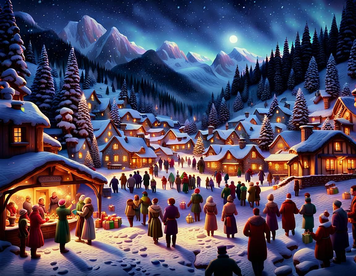 Snowy Mountain Village Christmas in Film Style