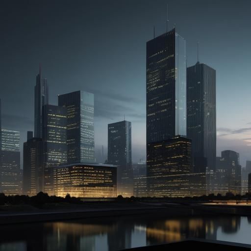 Sleek Bank Building with Glowing 'A-' Rating in Digital Art