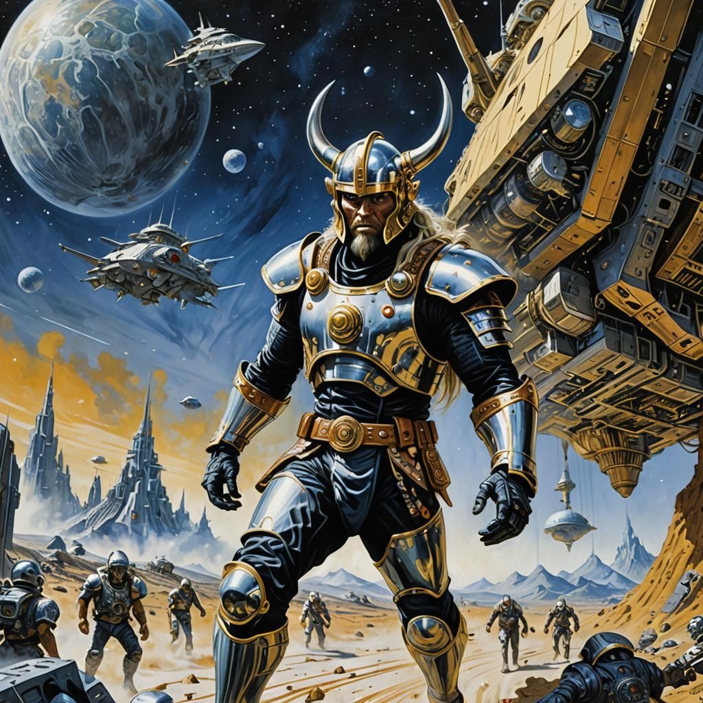 Futuristic Space Viking on a Gold Quest
