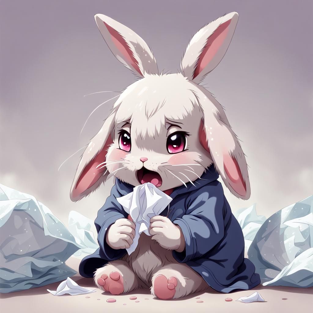 Cute Anime Bunny Rabbit with a Cold