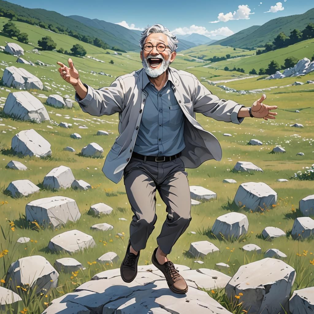 Happy Man Dancing in Anime Style