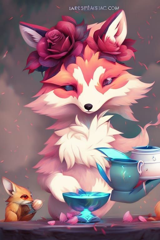 Fox Kit's Tea Party: A Hyperdetailed Cutecore Fantasy