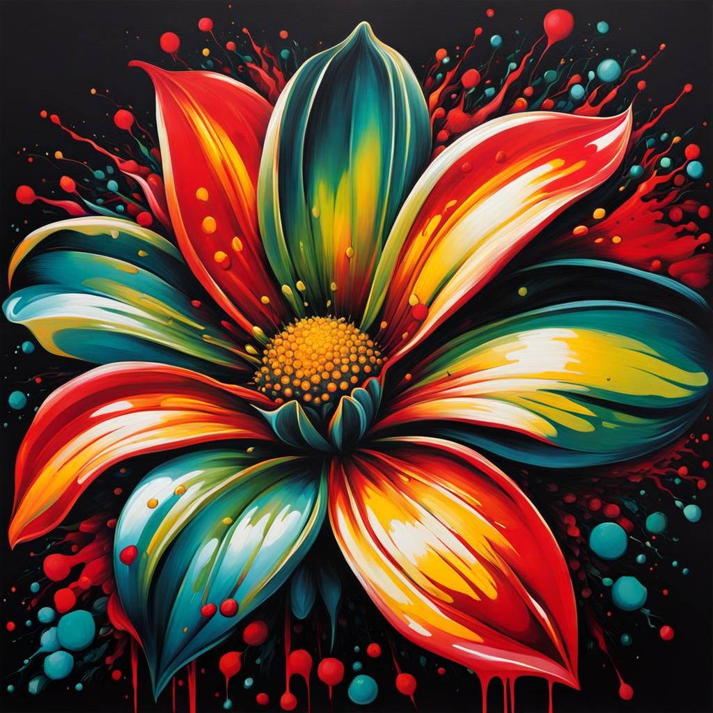 Graffiti Art Flower with Polychromatic Leaves