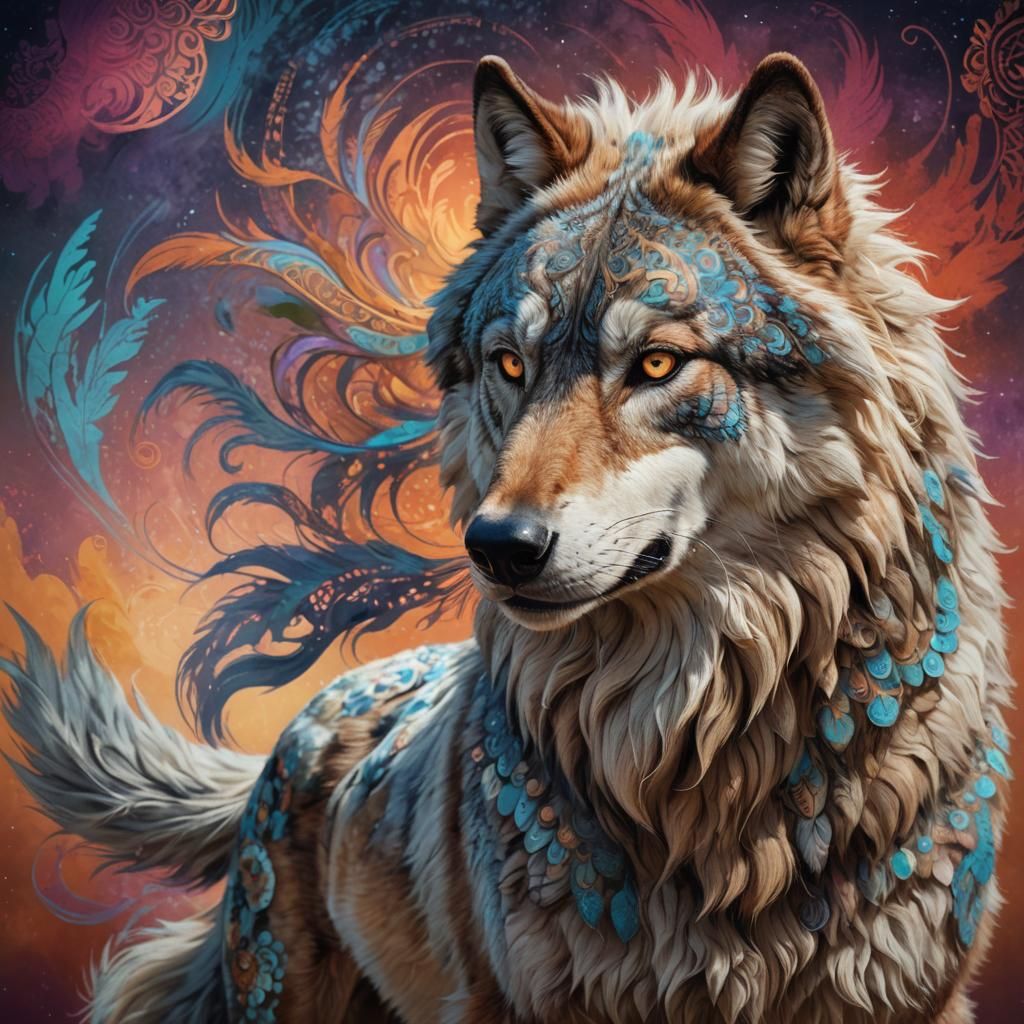 Majestic Wolf-Horse Hybrid in Hyperrealistic Style