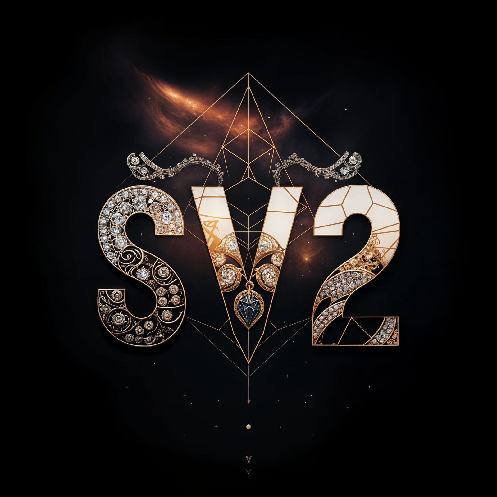 Spooky Sv2 Logo with Celestial Swirls and Diamonds