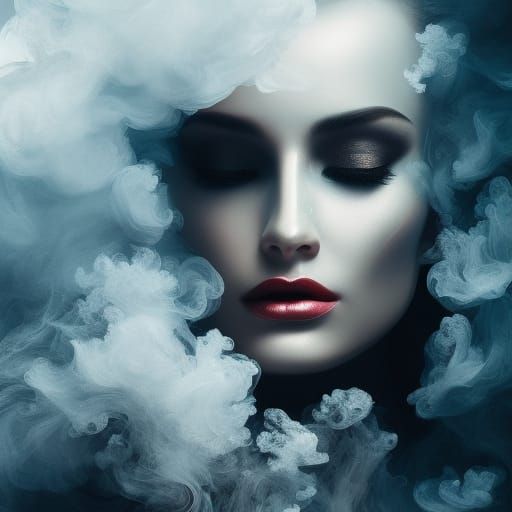 Ethereal Smoke Woman Portrait in Neo-Impressionism Style