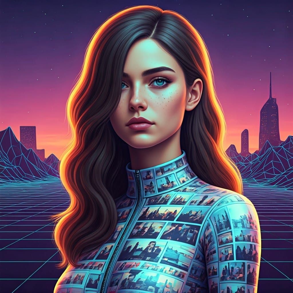 Glitch Art Portrait in Nostalgic Futurism Style