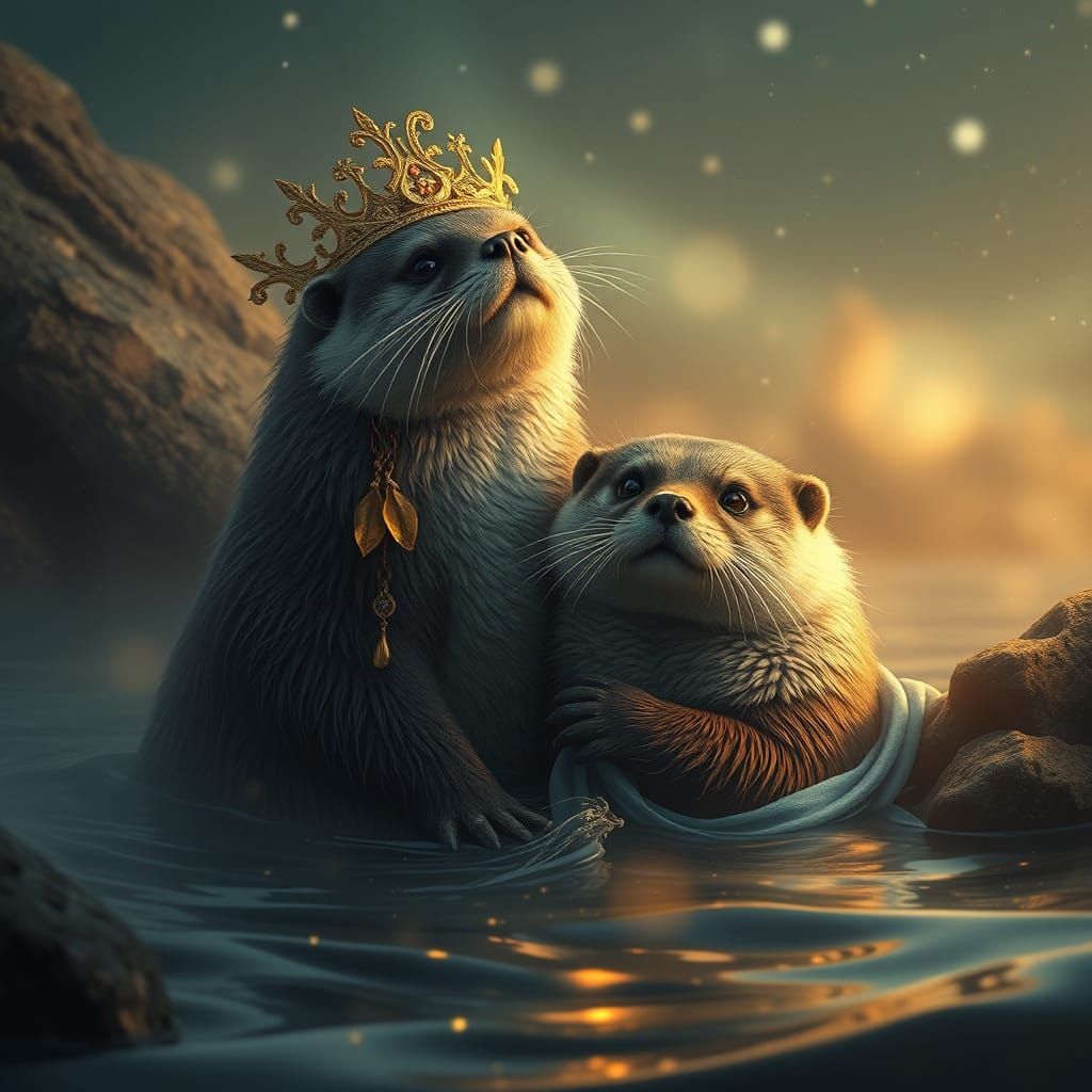 Ethereal Otter Goddess in a Whimsical Style