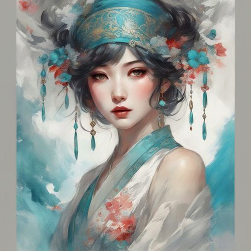 Stunning 1920s Japanese Girl Portrait in Splash Art