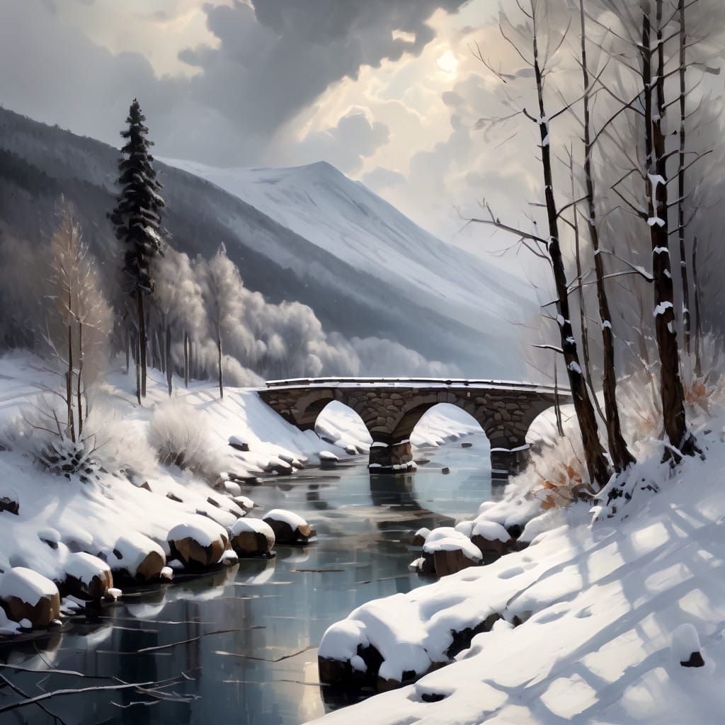 Winter Landscape in Impressionist Style