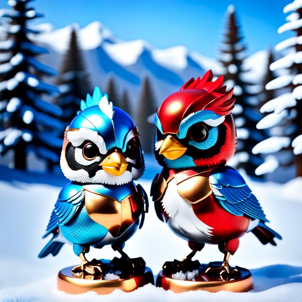 Bobblehead Blue Jay and Red Robin.