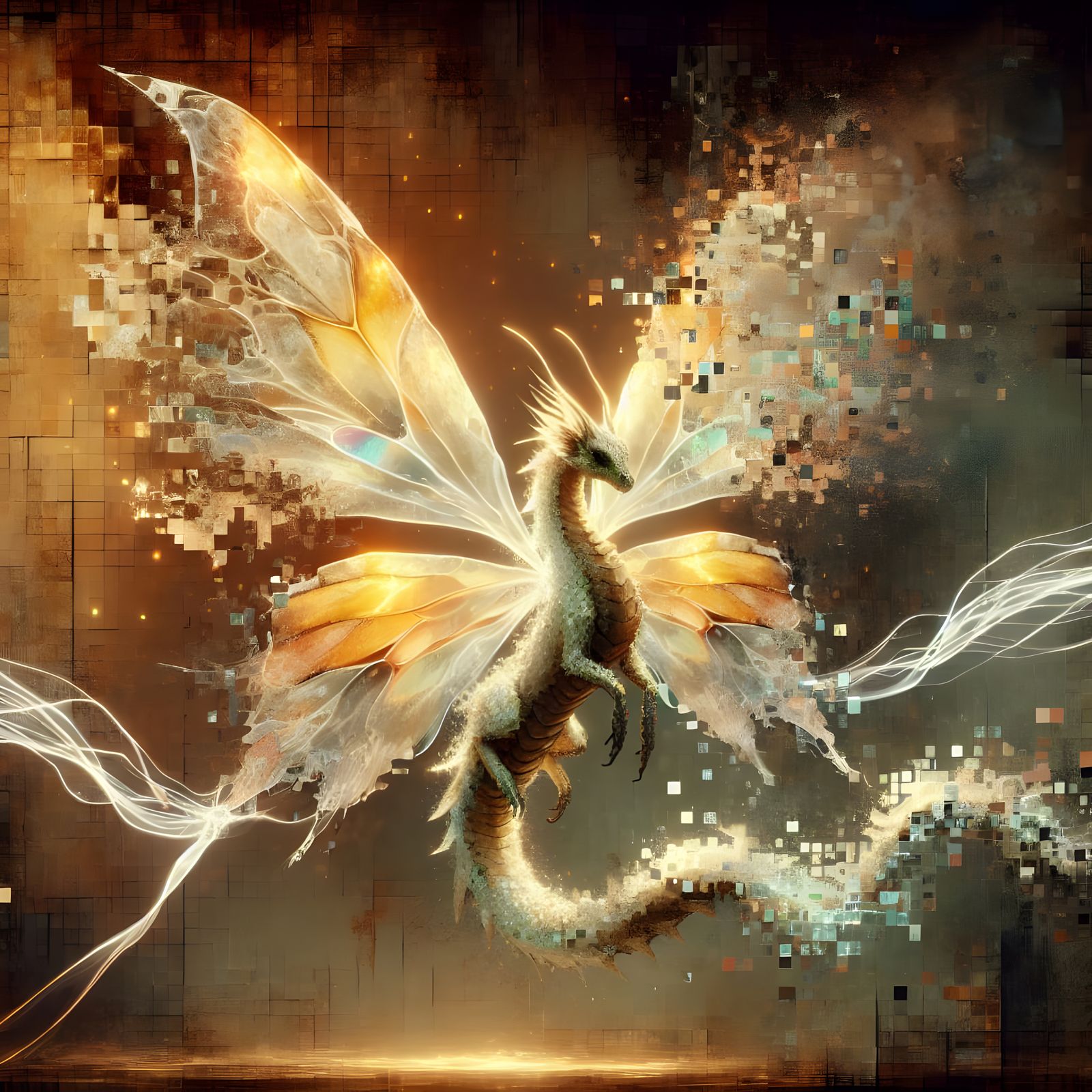 Ethereal Fairy Dragon in Cyberpunk Digital Art