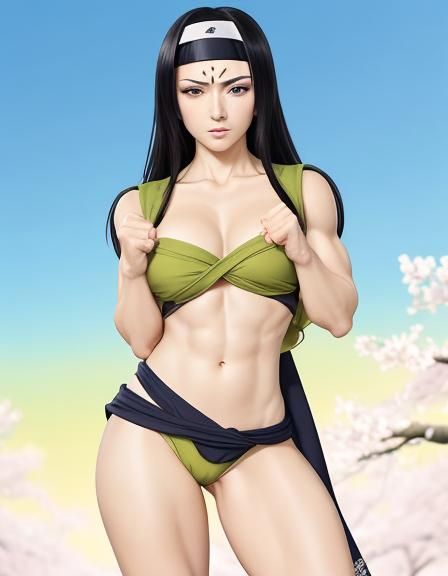 Muscular Anime Ninja in Cherry Blossom Garden